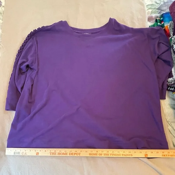 Roaman’s Women’s Size 3X 30/32 Pretty Purple Sweatshirt Decorative Sleeves - Picture 7 of 10
